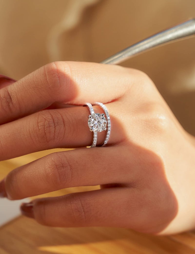IMOLOVE Moissanite Engagement Ring for Women 2CT Promise Rings Sterling Silver with White Gold Plated-70B - Image 5