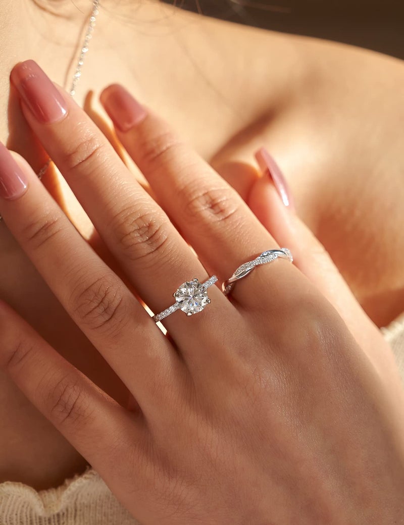 IMOLOVE Moissanite Engagement Ring for Women 2CT Promise Rings Sterling Silver with White Gold Plated-70B - Image 4