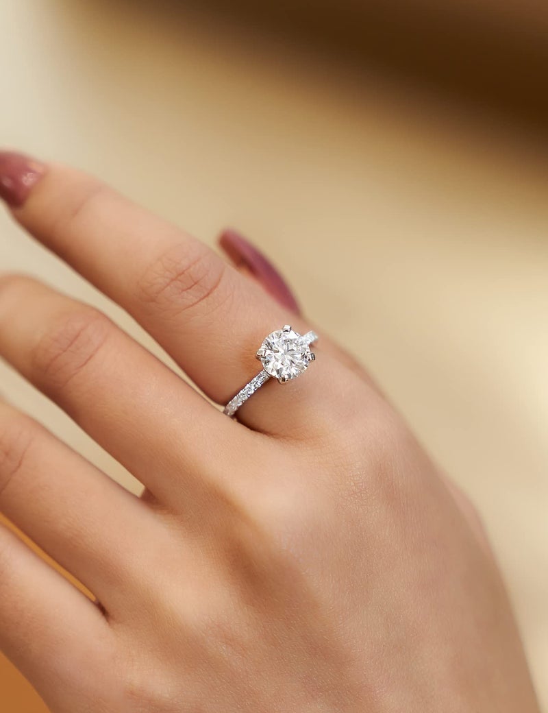 IMOLOVE Moissanite Engagement Ring for Women 2CT Promise Rings Sterling Silver with White Gold Plated-70B - Image 3