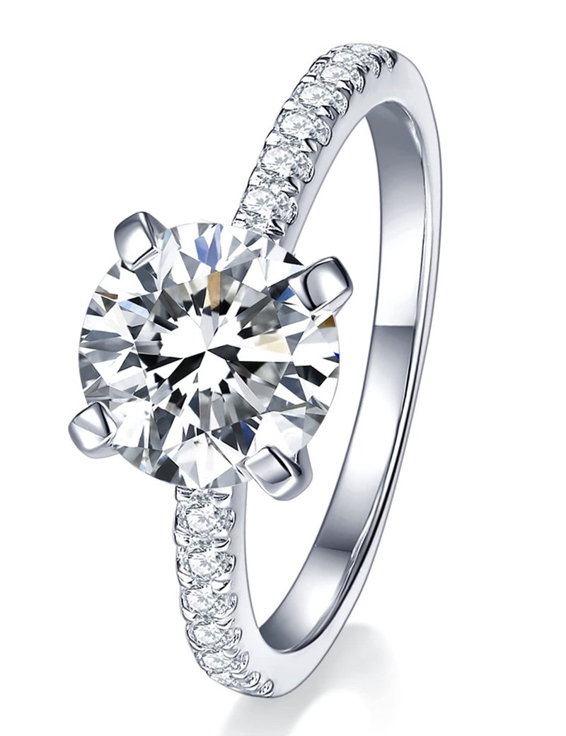 IMOLOVE Moissanite Engagement Ring for Women 2CT Promise Rings Sterling Silver with White Gold Plated-70B - Image 1