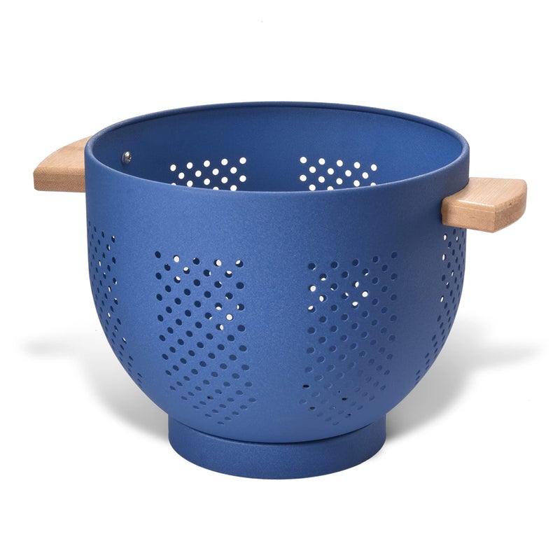 BeFare Metal Colander with Wood Handle, 5.5 Quart Powder Coated Steel Large Kitchen Strainer Stable Base,(Deep Blue, 11.26inch) - Image 1