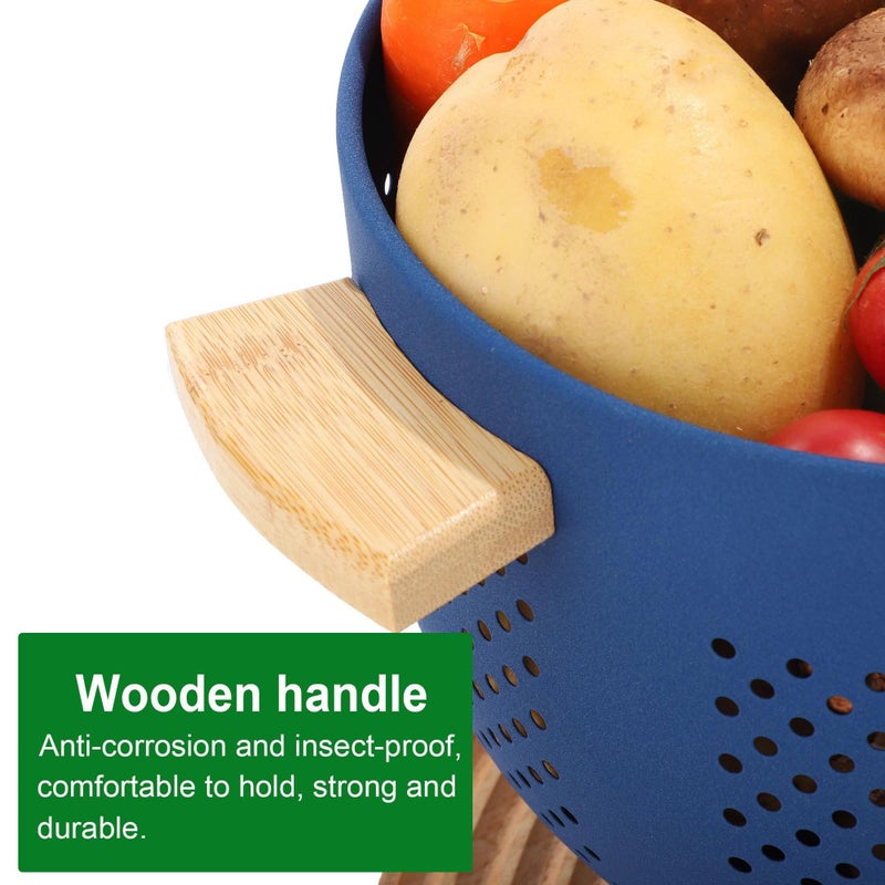 BeFare Metal Colander with Wood Handle, 5.5 Quart Powder Coated Steel Large Kitchen Strainer Stable Base,(Deep Blue, 11.26inch) - Image 4