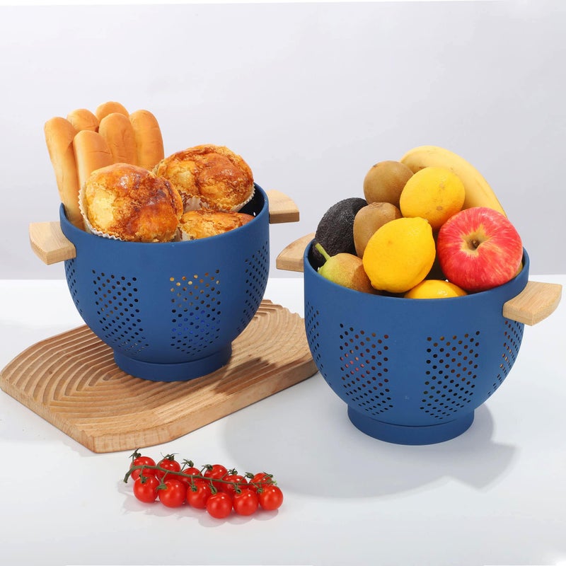 BeFare Metal Colander with Wood Handle, 5.5 Quart Powder Coated Steel Large Kitchen Strainer Stable Base,(Deep Blue, 11.26inch) - Image 3