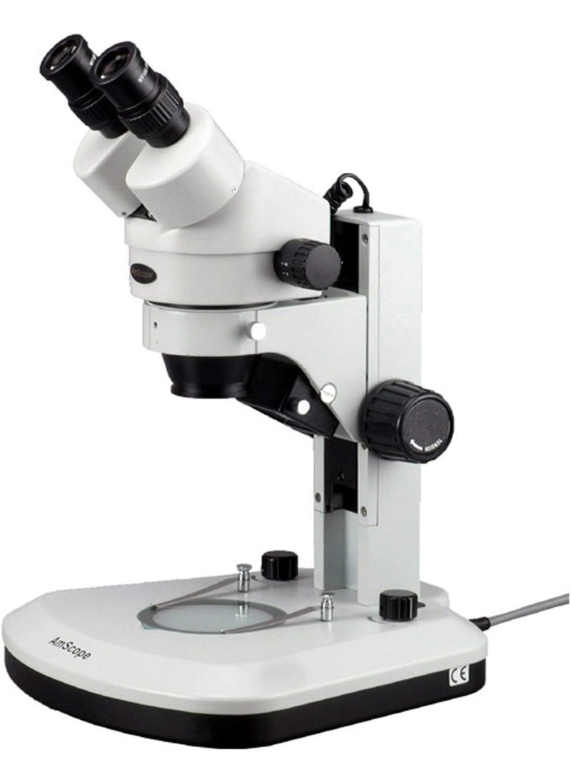 AmScope AmScope SM1BXRL Professional Binocular Stereo Zoom Microscope WH10x Eyepieces 35X45X Magnification 07X45X Zoom Objective Upper and Lower LED Lighting Track Stand Includes 05x Barlow Lens  - Image 1