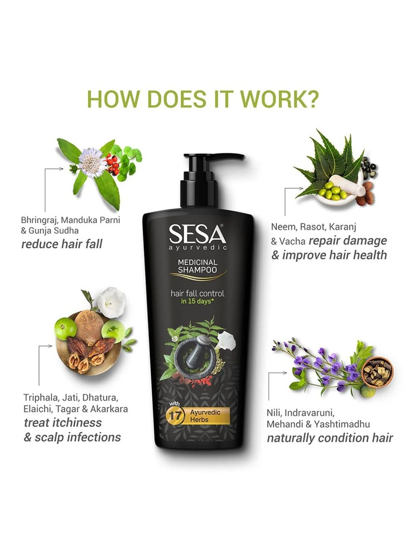 Sesa - Sesa Ayurvedic Medicinal Shampoo Hairfall Control Anti Dandruff Shampoo Infused with 17 Ayurvedic Herbs Smooth & Shiny Hair For Men & Women (500 ml) - Image 1