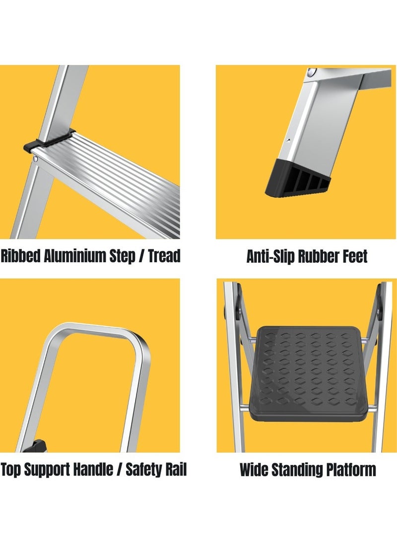 LIBERTI 5-Step Aluminium Folding Ladder with Safety Handle, 150kg Capacity - Image 3