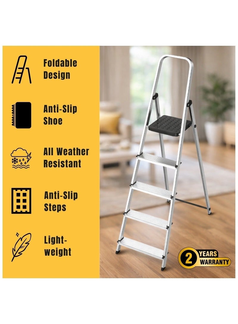 LIBERTI 5-Step Aluminium Folding Ladder with Safety Handle, 150kg Capacity - Image 2