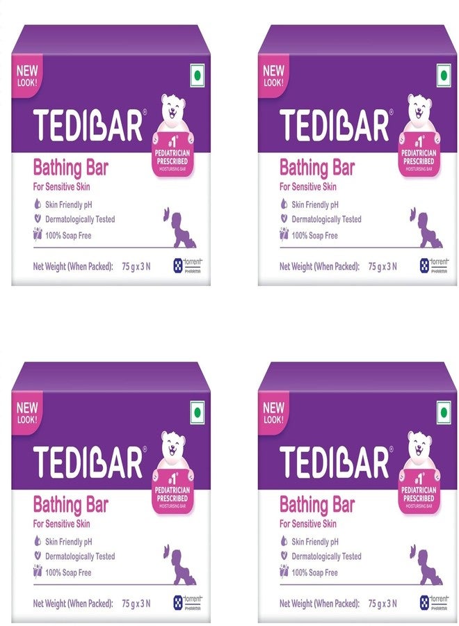 تيديبار صابون استحمام الأطفال المرطب من تيديبار (75 غرام × 3) بدرجة حموضة مناسبة للبشرة | خالٍ من الصابون بنسبة 100% | تم اختباره من قبل أطباء الجلدية × عبوة من 4 قطع - Image 1