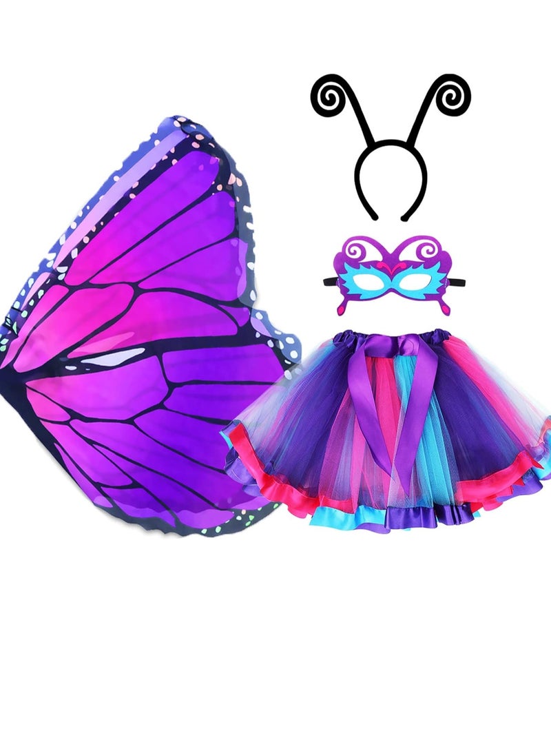 RATSAW Butterfly Wings Dress Up Fairy Wings for Girls Princess Costumes Accessories Birthday Party Fairy Festival Rave Dress Up Fairy Wing Dress with Mask and Antenna Headban  - Image 1