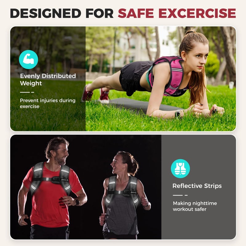 BAGAIL Comfort-Fit Weighted Vest for Woman, Even Weight Distribution, Faster Weight Loss, No-Chafe or Bounce for Walking & Running with Detachable Phone Pouch & Reflective Stripes (Available 5-30lbs) - Image 4