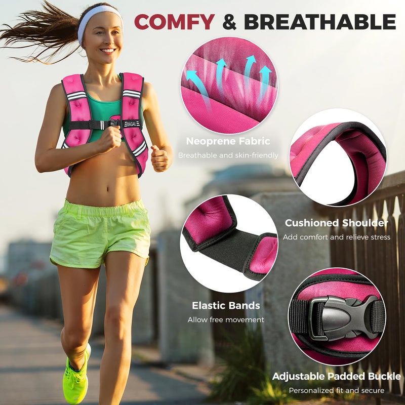 BAGAIL Comfort-Fit Weighted Vest for Woman, Even Weight Distribution, Faster Weight Loss, No-Chafe or Bounce for Walking & Running with Detachable Phone Pouch & Reflective Stripes (Available 5-30lbs) - Image 2