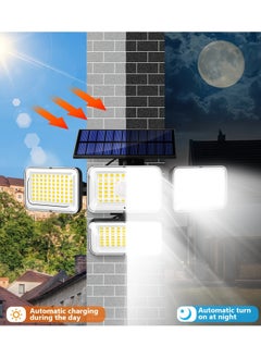 بيوينتي Solar Lights Outdoor, 288 LED 4 Heads Motion Sensor Outdoor Lights, 270° Wide Angle IP65 Waterproof Street Area Lights with 3 Modes, Outdoor Solar Lights for Yard Patio Garden Garage  - Image 4