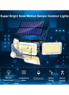 بيوينتي Solar Lights Outdoor, 288 LED 4 Heads Motion Sensor Outdoor Lights, 270° Wide Angle IP65 Waterproof Street Area Lights with 3 Modes, Outdoor Solar Lights for Yard Patio Garden Garage  - Image 2