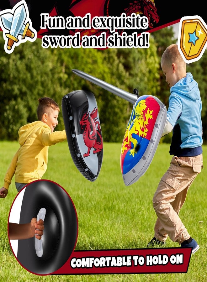 Poen 12 Pcs Inflatable Sword and Shield Knight Party Favors Set Blow up Medieval Sword Shield for Prince Party Favors Decorations Cosplay Accessories (Lion,Dragon) - Image 5