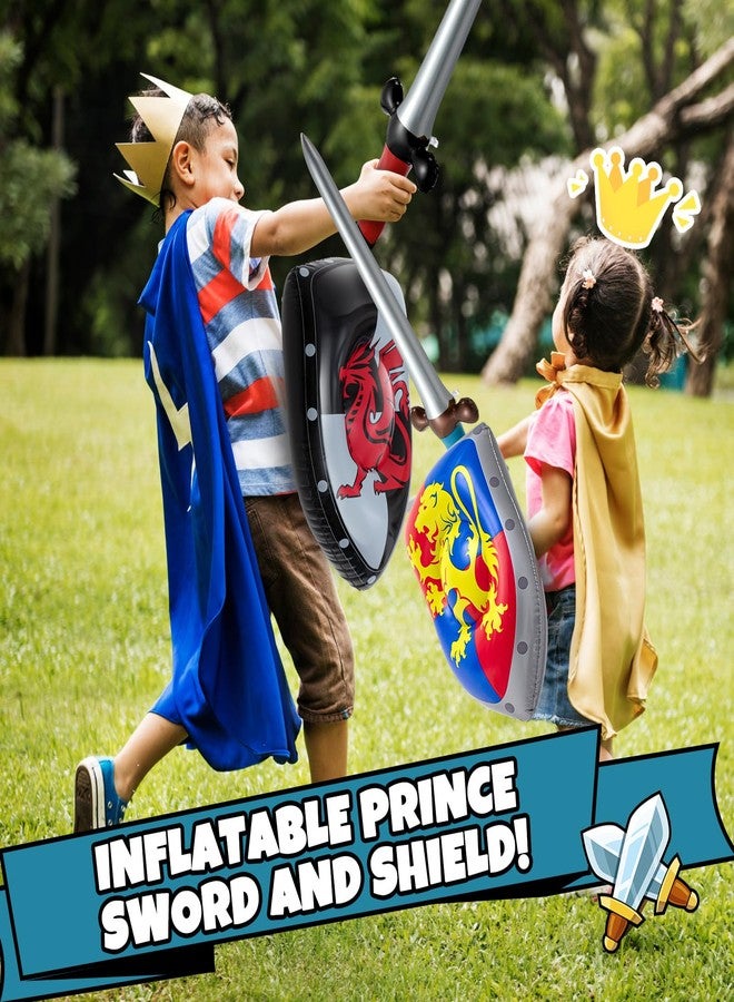 Poen 12 Pcs Inflatable Sword and Shield Knight Party Favors Set Blow up Medieval Sword Shield for Prince Party Favors Decorations Cosplay Accessories (Lion,Dragon) - Image 3