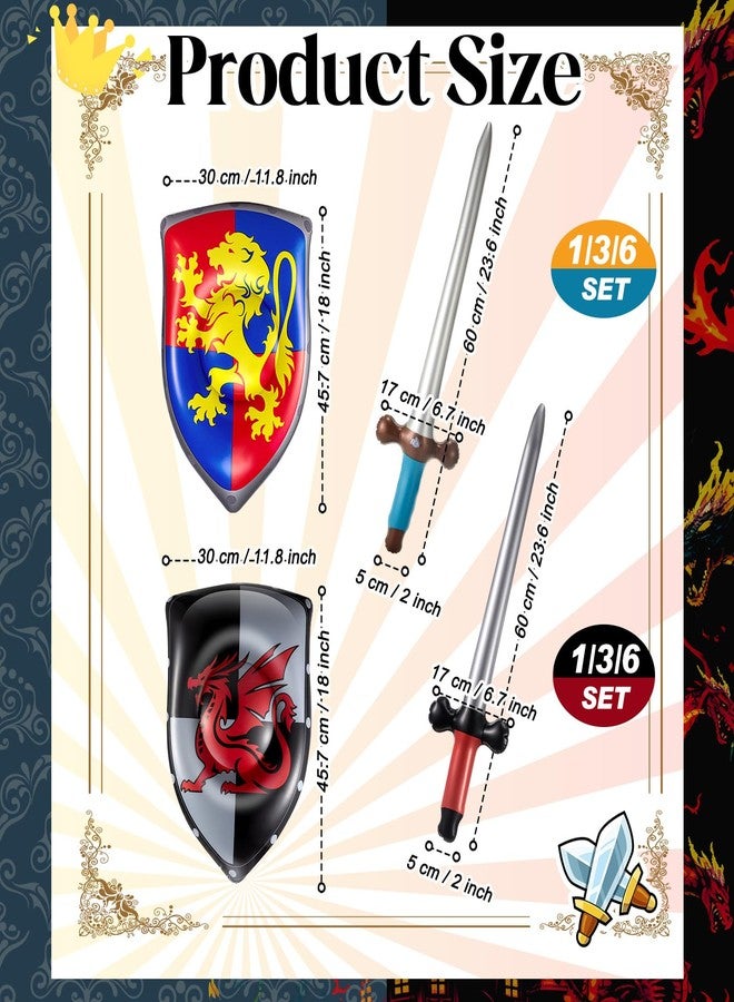 Poen 12 Pcs Inflatable Sword and Shield Knight Party Favors Set Blow up Medieval Sword Shield for Prince Party Favors Decorations Cosplay Accessories (Lion,Dragon) - Image 2