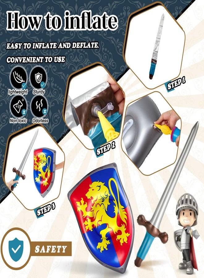 Poen 12 Pcs Inflatable Sword and Shield Knight Party Favors Set Blow up Medieval Sword Shield for Prince Party Favors Decorations Cosplay Accessories (Lion,Dragon) - Image 4