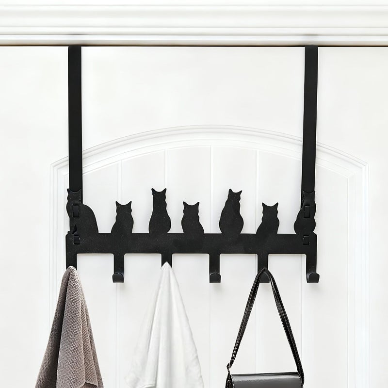 Black Metal Cat Shape 6 Hook Door Mounted Storage Organizer - Image 1