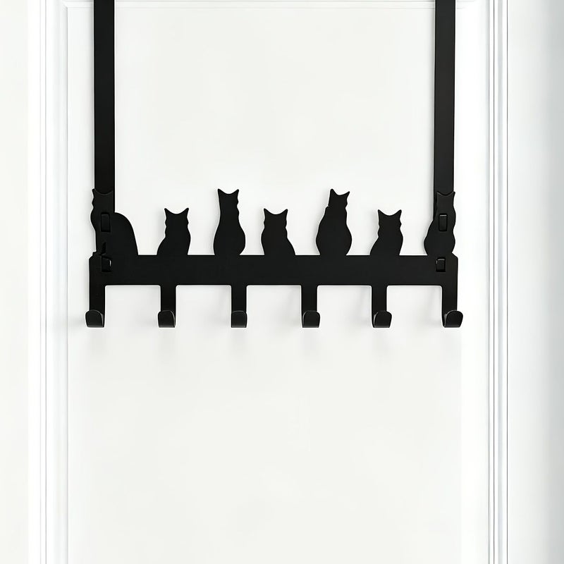 Black Metal Cat Shape 6 Hook Door Mounted Storage Organizer - Image 3