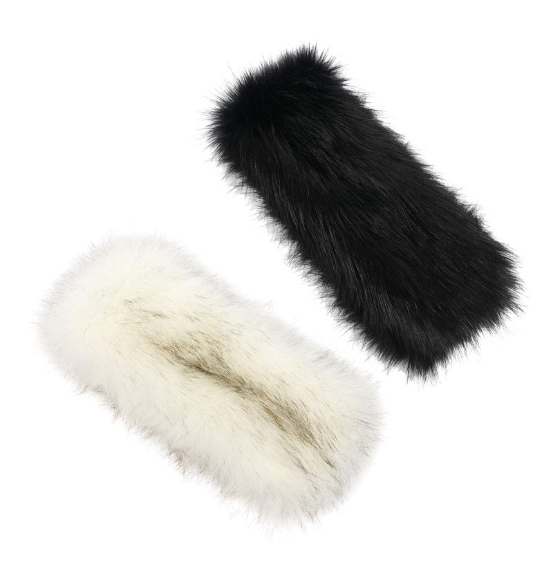 LA CARRIE Faux Fur Headband with Stretch Women's Winter Earwarmer Earmuff (Black & White) - Image 4