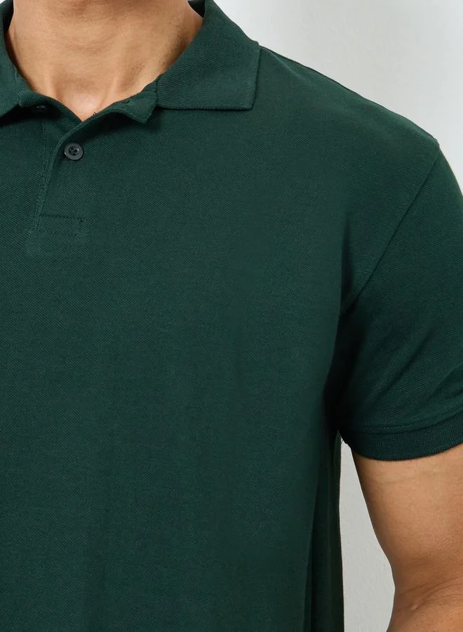 Styli Men Green Cotton Relaxed Fit Polo