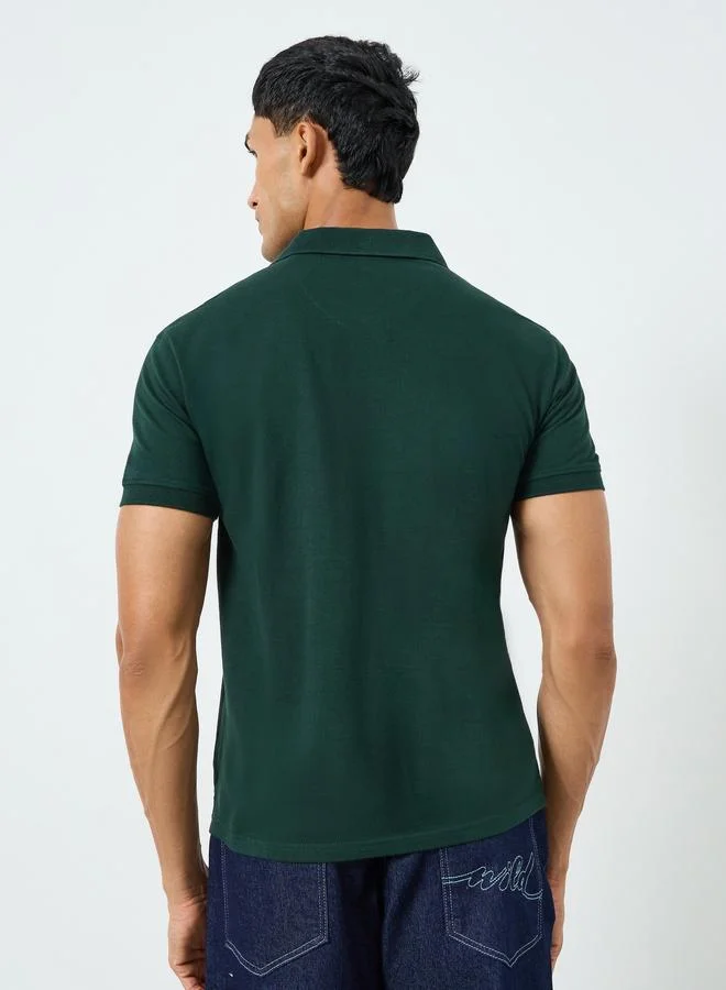 Styli Men Green Cotton Relaxed Fit Polo