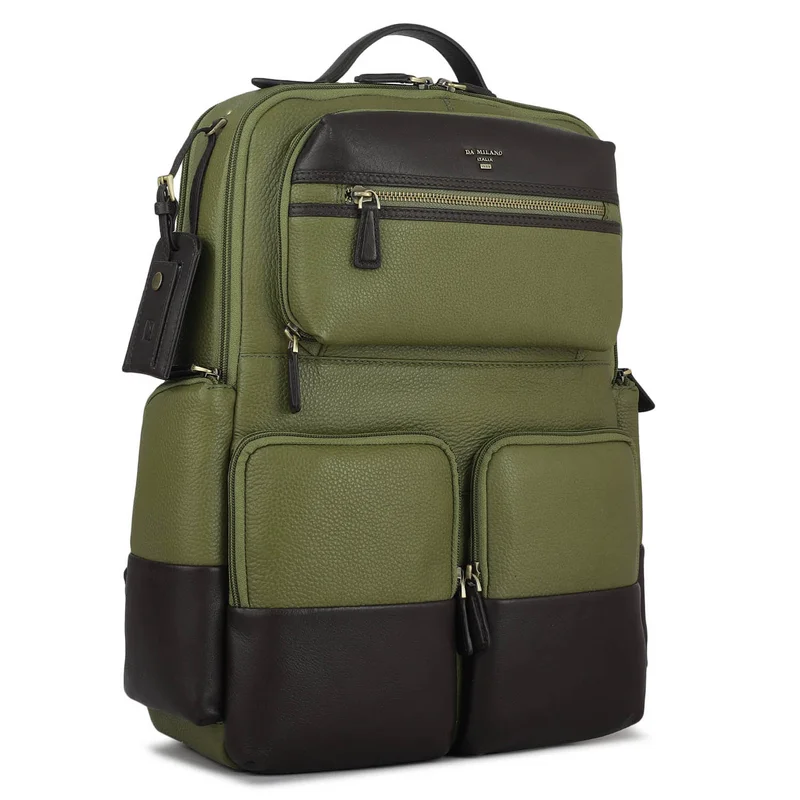 دا ميلانو Wax Plain Leather Backpack - Fern