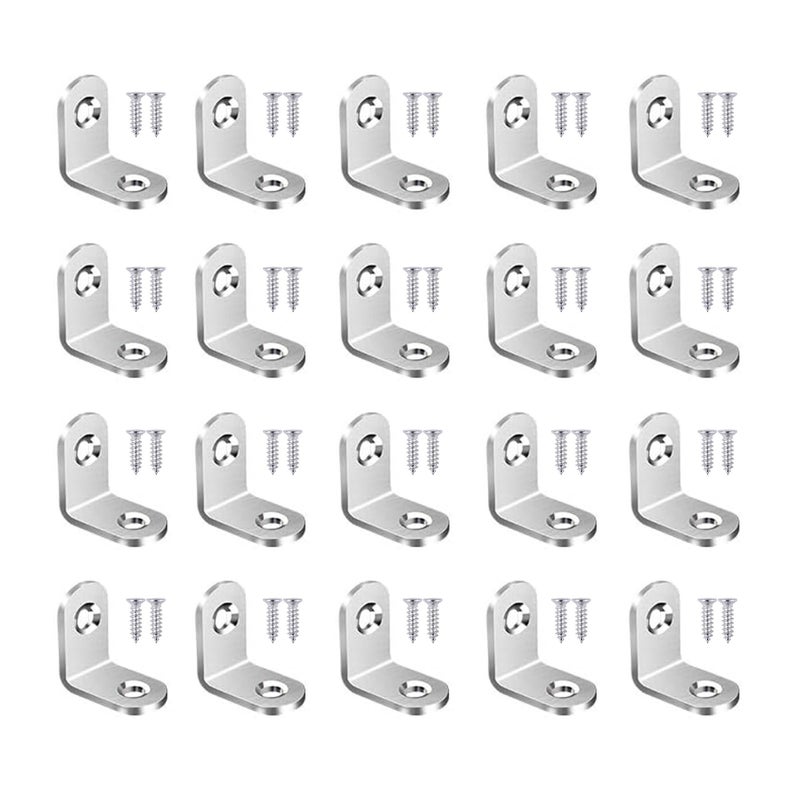 20Pcs Stainless Steel L Brackets 20mm Right Angle Corner Brace Heavy Duty Metal 90 Degree Joints 079x079x063