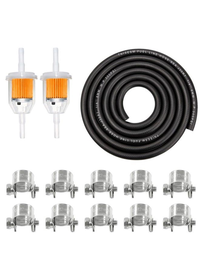 Tnisesm 1/4(6MM) Inch ID Fuel Line Kits, 2 Meter / 6-Foot Fuel Line + 2Pcs 1/4 Inch X 5/16 Inch Gas Inline Fuel Filters with Magnet +10 Pcs 13/32''-15/32'' Mini Fuel Hose Clamps Adjustable - Image 1