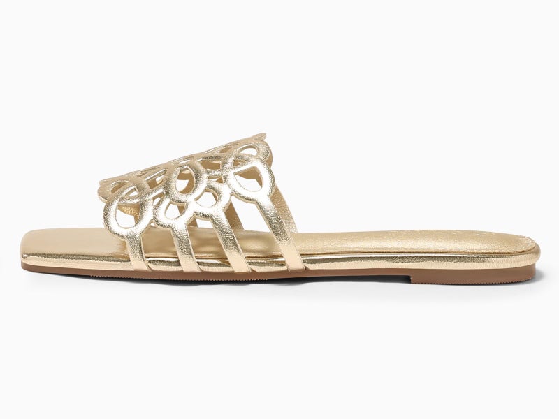 Coutgo Womens Flat Sandals Comfortable Square Open Toe Slides Slip On Summer Dressy Beach Shoes, Light Gold, size 8 - Image 5