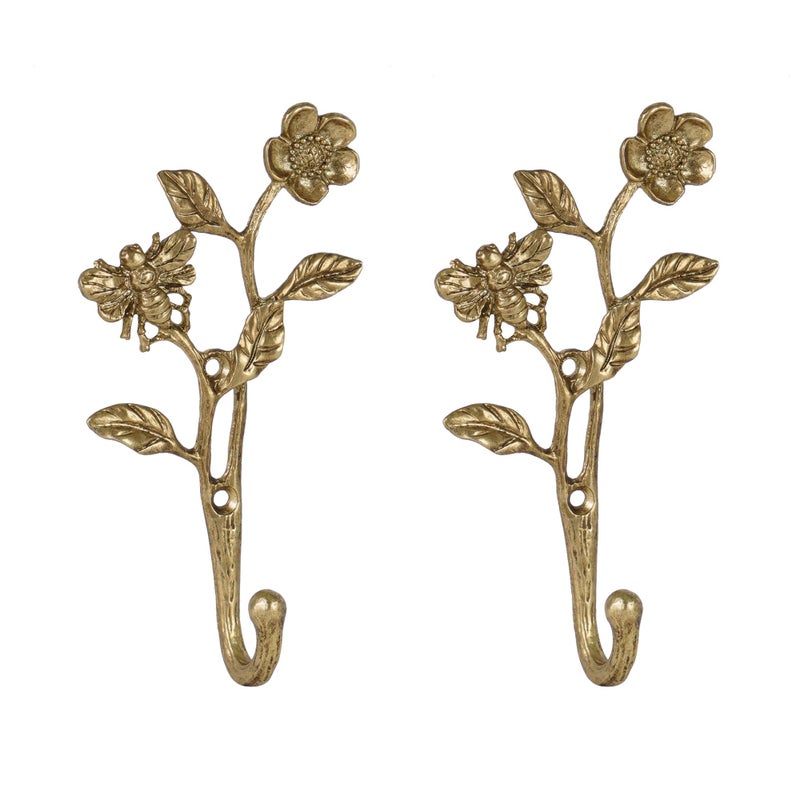 SOFFEE DESIGN 2pcs Metal Dark Gold Coat Hooks with 3D Bee Flowers Shape for Entryway Bathroom Bedroom Farmhouse Decoration - Image 2