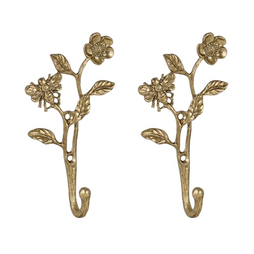 SOFFEE DESIGN 2pcs Metal Dark Gold Coat Hooks with 3D Bee Flowers Shape for Entryway Bathroom Bedroom Farmhouse Decoration - Image 1