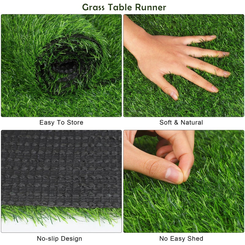 TURSTIN Artificial Grass Table Runner - 12 x 36 Inch Green Synthetic Grass Carpet Rug for Table Decorations, Spring, Summer, Wedding, Birthday Parties - Image 3