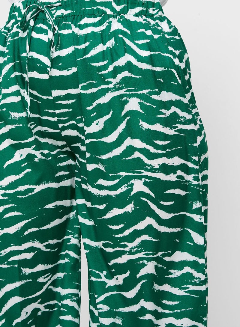 Side Slit Hem Printed Wide Leg Pants