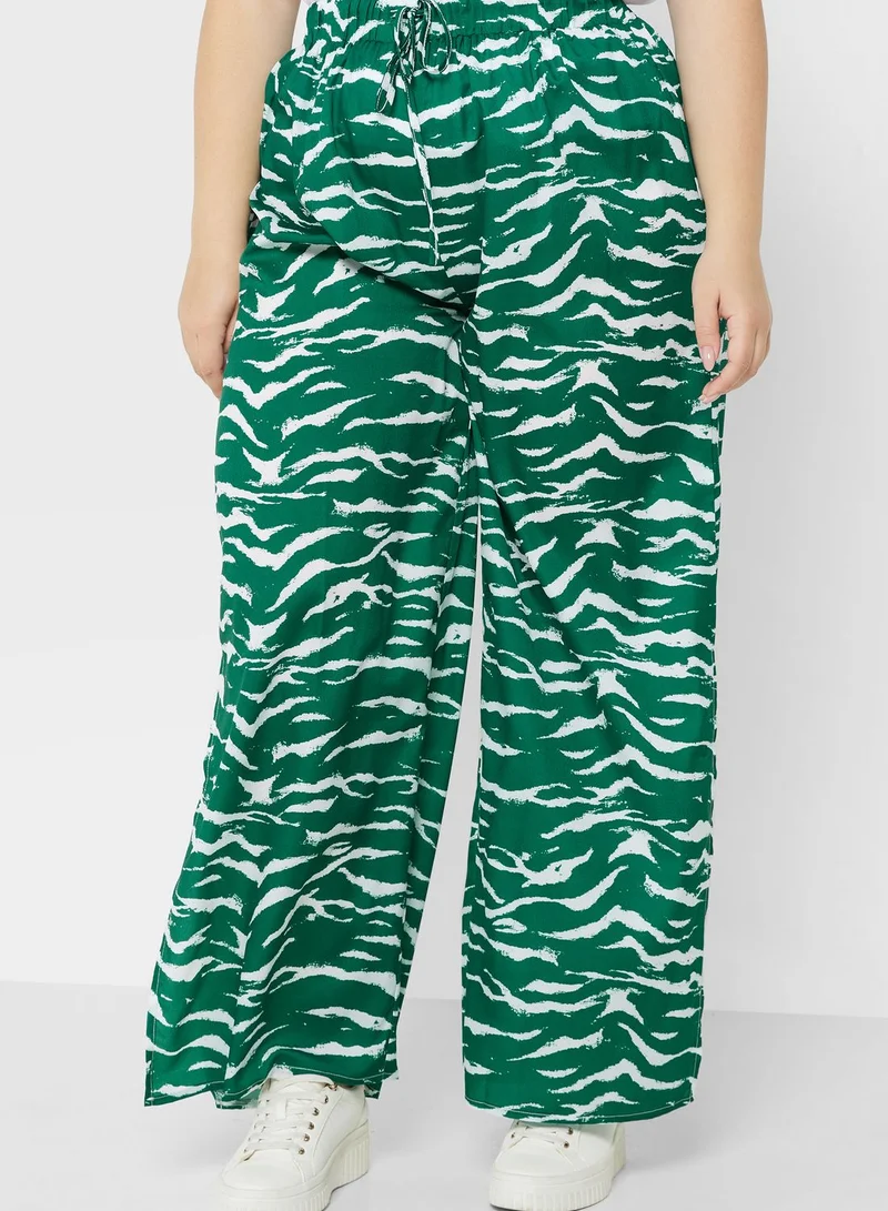 Ginger Plus Side Slit Hem Printed Wide Leg Pants