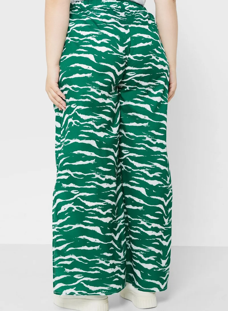 Ginger Plus Side Slit Hem Printed Wide Leg Pants