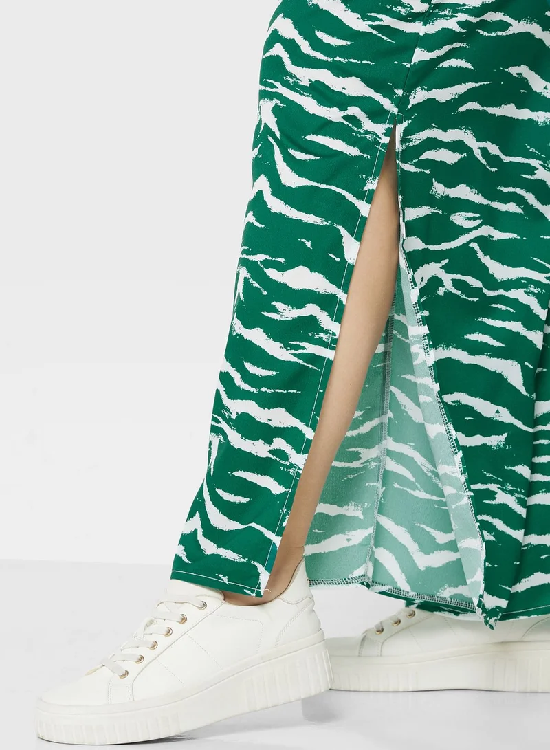 Ginger Plus Side Slit Hem Printed Wide Leg Pants