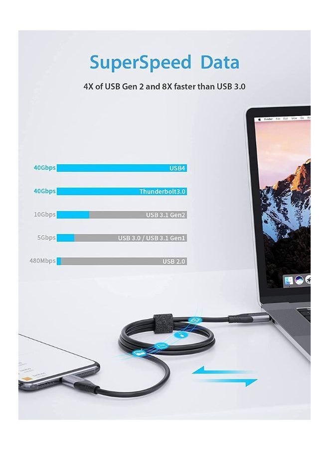 إكس أل تي كابل USB 4.0 من النوع C إلى النوع C 3 في 1 يدعم كبل 8K 60 هرتز لنقل البيانات بسرعة 40 جيجابت في الثانية وشحن 100 وات 1.8 متر  - Image 4