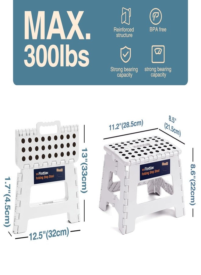 Flottian 9" Folding Step Stool for Adults and Kids Holds Up to 300 lbs,Non-Slip Folding Stools with Portable Handle, Compact Plastic Foldable Step Stool for Bathroom,Bedroom, Kitchen White - Image 2