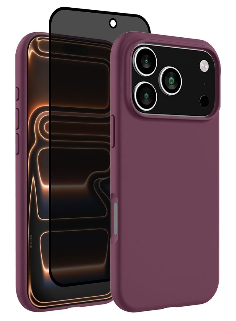 CATANES 2 Packs Silicone Protective Phone Case for iPhone 17 Pro - Soft Anti-Scratch Microfiber Lining Ultra Slim Drop Protection Phone Cover with Privacy Screen Protector - Burgundy
