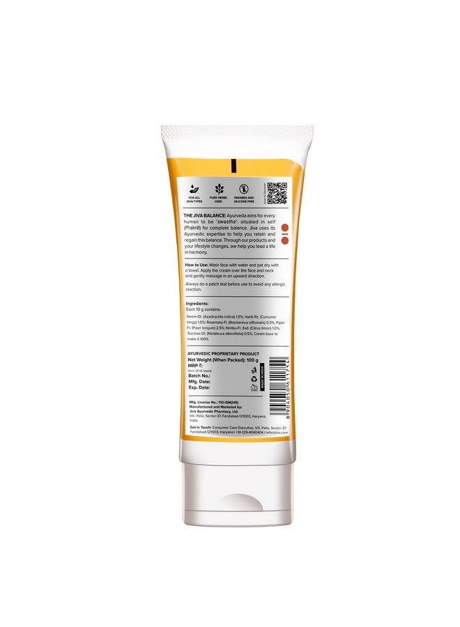 Jiva كريم جيفا بالكركم 100 جرام | تركيبة 100% أيورفيدية | يغذي البشرة، يحسن لون البشرة ويمنع حب الشباب، البثور، البقع والشوائب | مثالي لجميع أنواع البشرة (عبوة من 1) - Image 2