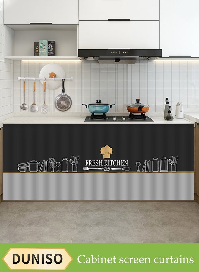DUNISO Kitchen Cabinet Curtain, Velcro Sundries Rack Door Curtain, Pull Curtain, Punch-Free Cabinet Dust Fume Curtain, Sink Curtain, Locker Privacy Curtain, Shelf Cabinet Curtain, Bookcase Shoe Rack Dust Curtain, Self-Adhesive 100*140cm  - Image 1