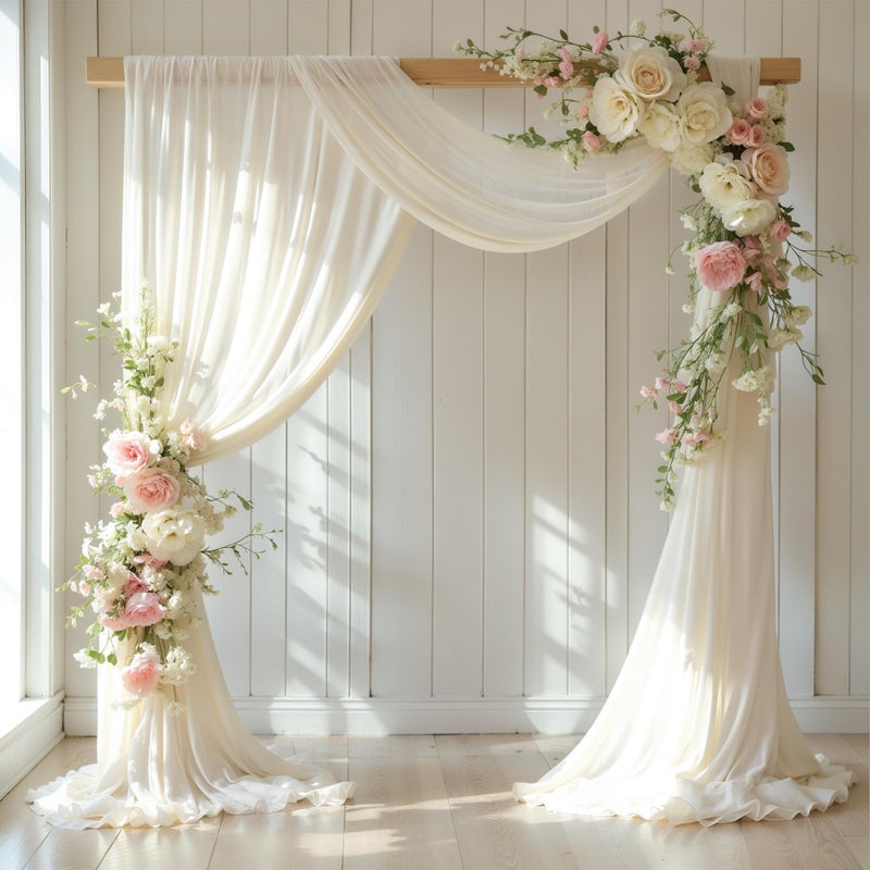 PARTISKY Wedding Arch Draping Fabric, 2 Panels 18FT Beige Sheer Backdrop Curtain Chiffon Fabric Drapery Voile Scarf Draping Panels for Wedding Archway Ceremony Curtain Valance Party Decoration - Image 3