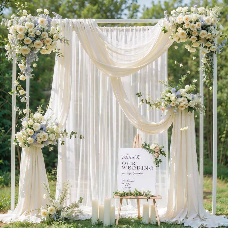 PARTISKY Wedding Arch Draping Fabric, 2 Panels 18FT Beige Sheer Backdrop Curtain Chiffon Fabric Drapery Voile Scarf Draping Panels for Wedding Archway Ceremony Curtain Valance Party Decoration - Image 4