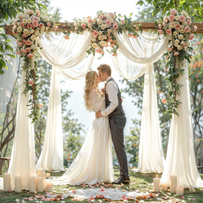 PARTISKY Wedding Arch Draping Fabric, 2 Panels 18FT Beige Sheer Backdrop Curtain Chiffon Fabric Drapery Voile Scarf Draping Panels for Wedding Archway Ceremony Curtain Valance Party Decoration - Image 5