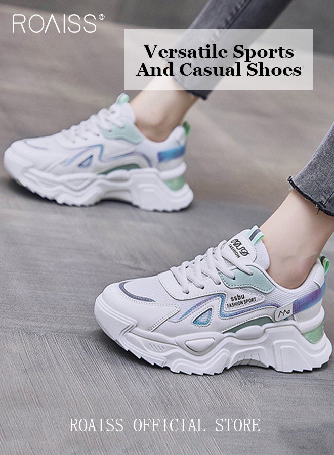 roaiss Women Stylish Chunky Sneakers, Versatile Low Top Sneakers with Soft Lining, Lace up Non Slip Platform Shoes, Casual Breathable Shoes for Ladies, Suitable for Daily Wear and Outdoor Activities - Image 4