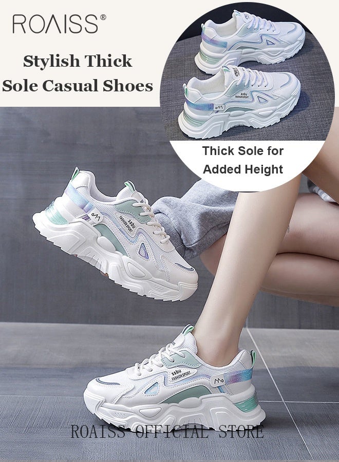 roaiss Women Stylish Chunky Sneakers, Versatile Low Top Sneakers with Soft Lining, Lace up Non Slip Platform Shoes, Casual Breathable Shoes for Ladies, Suitable for Daily Wear and Outdoor Activities - Image 3
