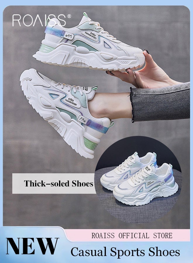 roaiss Women Stylish Chunky Sneakers, Versatile Low Top Sneakers with Soft Lining, Lace up Non Slip Platform Shoes, Casual Breathable Shoes for Ladies, Suitable for Daily Wear and Outdoor Activities - Image 1