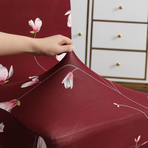 Outlay Home Printed Dining Chair Cover, Burgundy Floral Pattern, Stretchable Spandex, Pack of 4, Machine Washable (Maroon Leaf, Set of 4) - Image 3