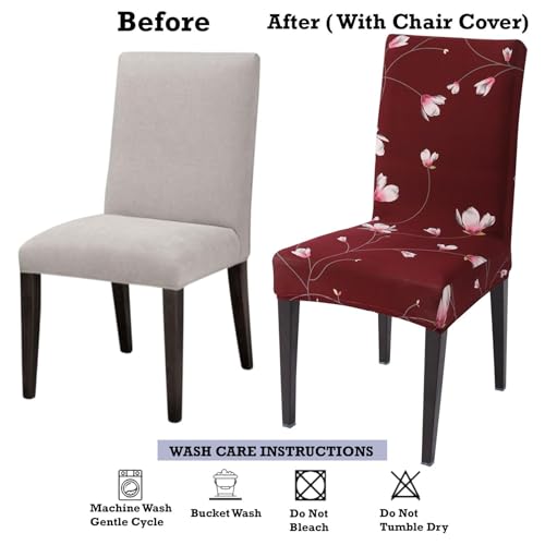 Outlay Home Printed Dining Chair Cover, Burgundy Floral Pattern, Stretchable Spandex, Pack of 4, Machine Washable (Maroon Leaf, Set of 4) - Image 4